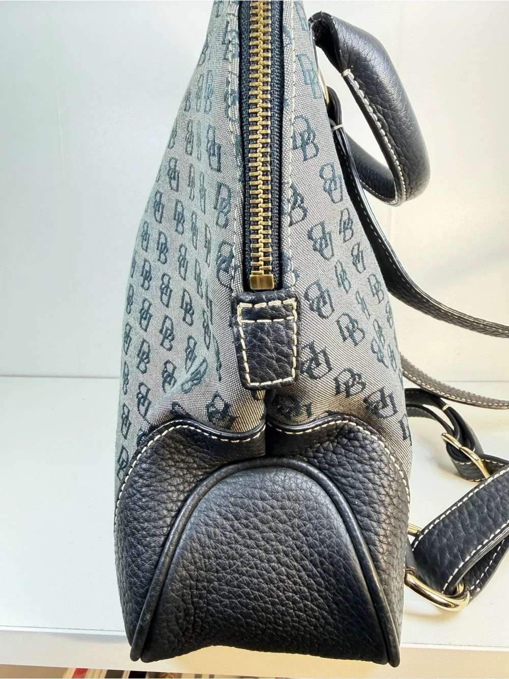 Dooney & Bourke Gray Monogram Backpack with Black Trim H087